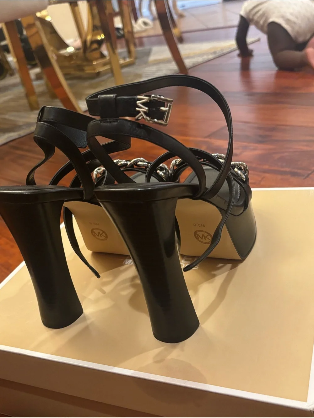 Michael Kors Black Platform Strappy Chain-Heel Sandals